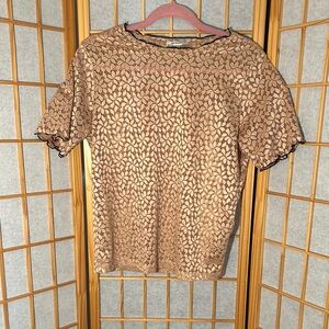 Zara trafaluc, Rose Gold, lace blouse Women's Top size S. SKU 038.